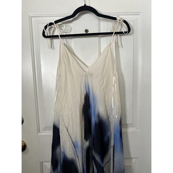 Zara Dress Womens Medium Blue White Tie Dye Maxi Ramie Summer Boho Flowy Beach - Picture 4 of 9